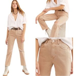 Free People Dakota Straight Leg Jean Distressed Tan New
